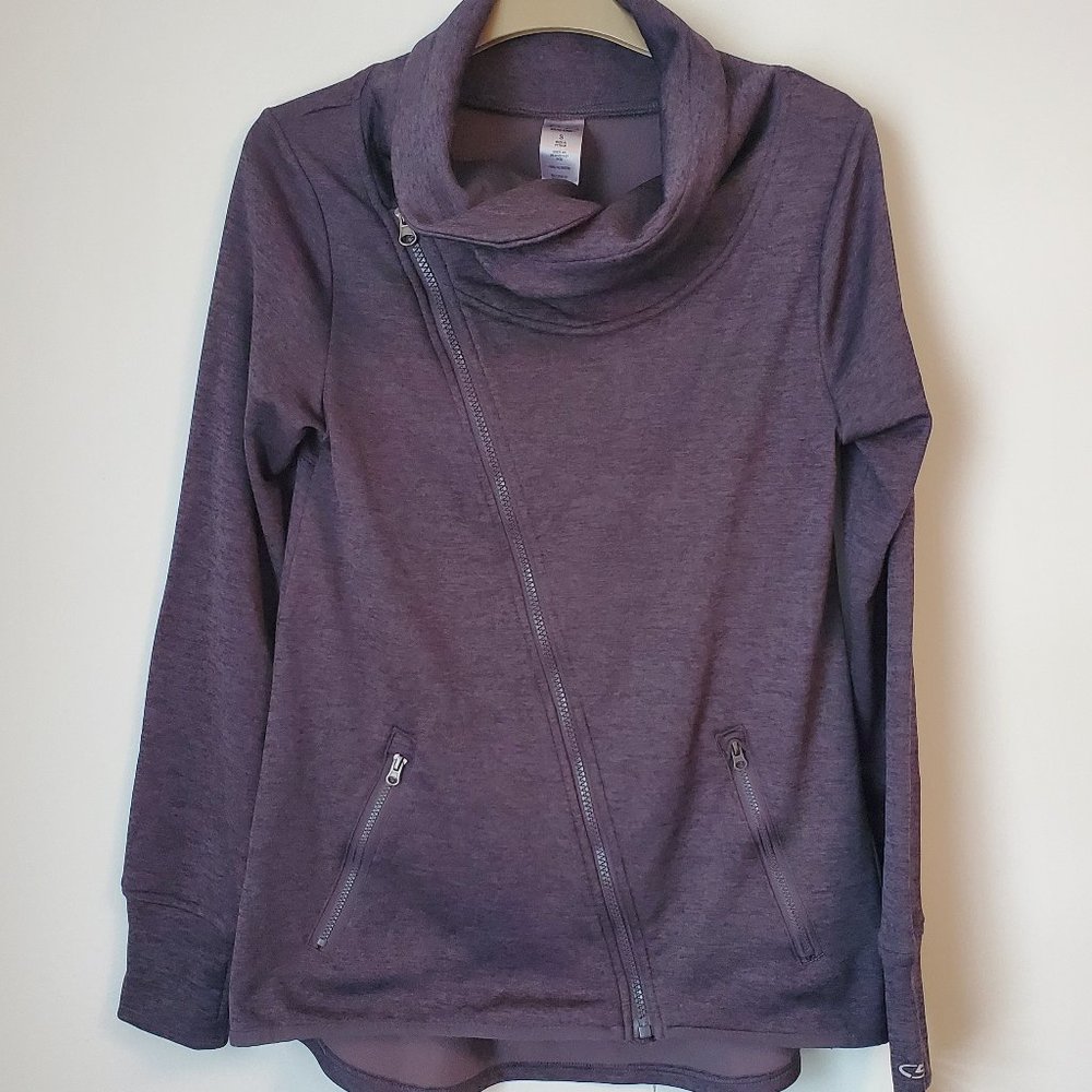 CHAMPION Women's Athleisure Trainer Jacket Diagonal Zipper Cowl Neck Thumb Holes